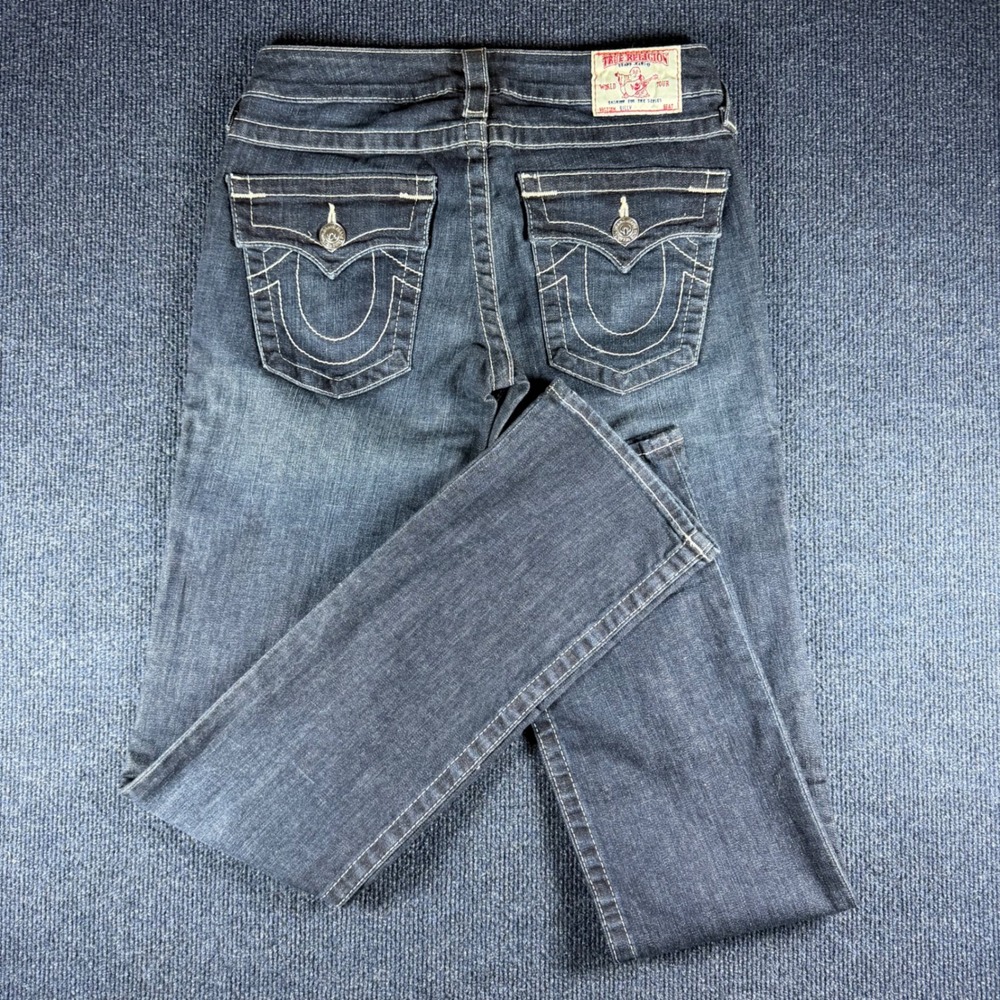True Religion Billy Jeans Womens 27 13.5in Waist Dark Wash Bootcut USA - Picture 8 of 10